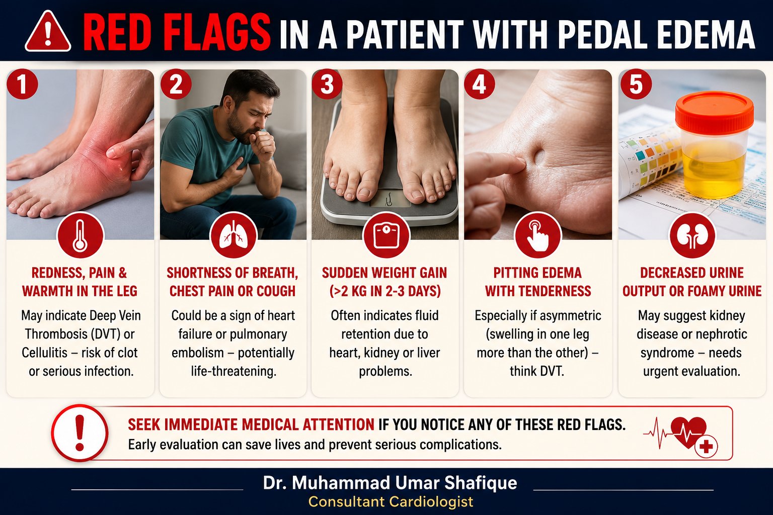 Warning sigs and red flags in a patient with edema